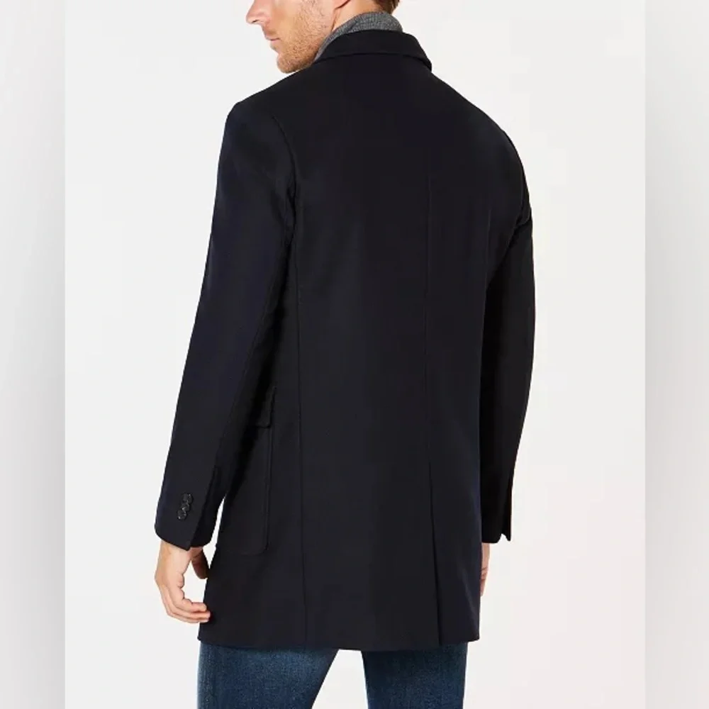 Michael Kors Men’s Slim Fit Dark Navy Double-Breasted Wool Pea Coat
